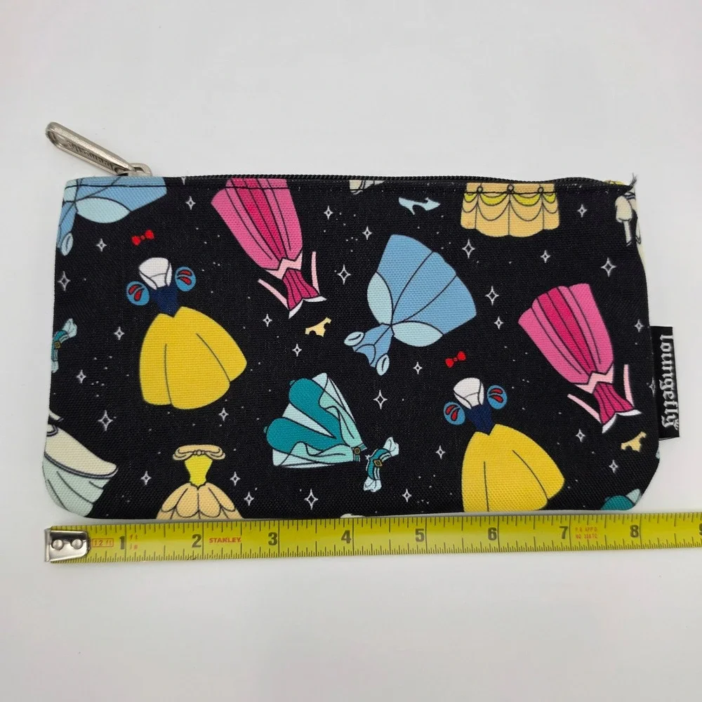 Loungefly Disney Princess Dresses Canvas Zipper Pouch Black All Over Print Pouch